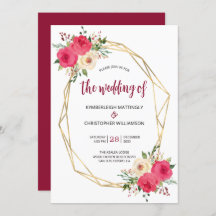 Geometrisches Burgundy Gold Watercolor Floral Wedd