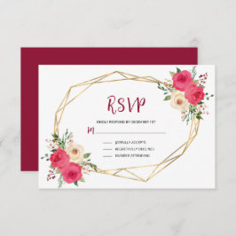 Geometrisches Burgundy Gold Watercolor Floral Wedd RSVP Karte