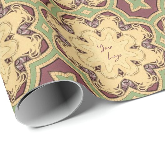 Geometrisches Burgundy Ivory Sage Green Business L Geschenkpapier (Rolleneckpunkt)