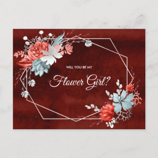 Geometrisches Burgundy Silver Floral Be my Flower  Postkarte