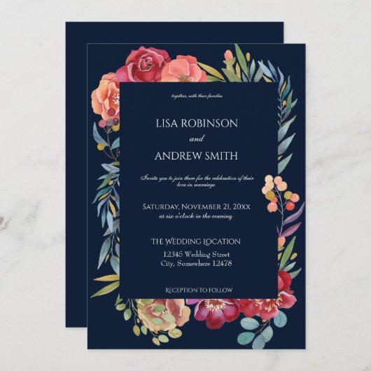 Geometrisches Burgundy tropisches Hochzeitsfest mi Einladung (Vorne/Hinten)