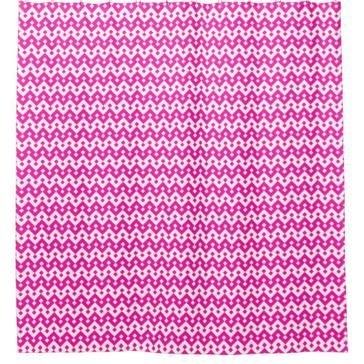 Geometrisches Candy Pink White Girly Pattern Duschvorhang (Vorderseite)