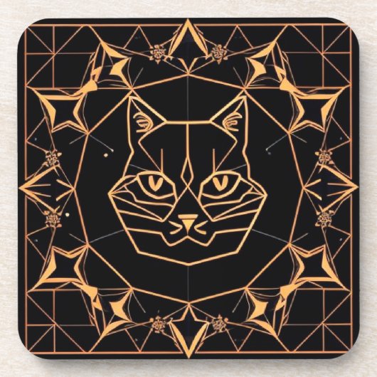 Geometrisches Cat-Design mit Goldlinien Getränkeuntersetzer (Vorderseite)