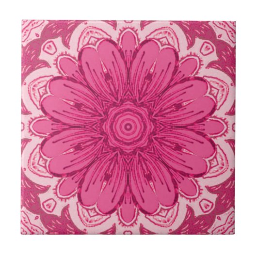 Geometrisches Daisy-Muster in Korallen und Pastell Fliese (Vorderseite)