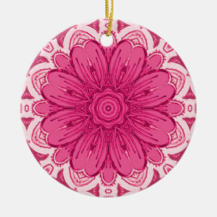 Geometrisches Daisy-Muster in Korallen und Pastell Keramik Ornament