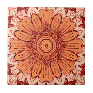 Geometrisches Daisy Muster in Mandarin Orange Fliese