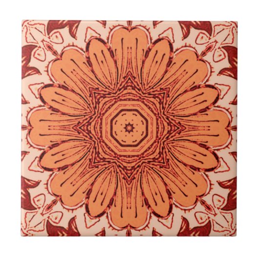 Geometrisches Daisy Muster in Mandarin Orange Fliese (Vorderseite)