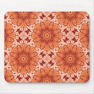 Geometrisches Daisy Muster in Mandarin Orange Mousepad