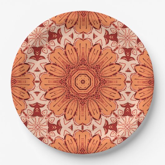 Geometrisches Daisy Muster in Mandarin Orange Pappteller (Vorderseite)