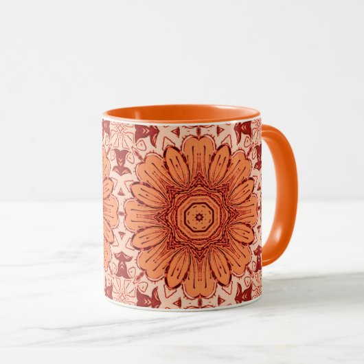 Geometrisches Daisy Muster in Mandarin Orange Tasse (VorderseiteRechts)