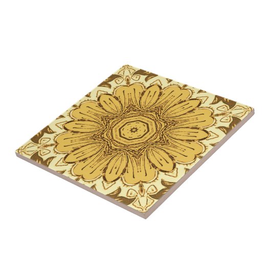 Geometrisches Daisy Muster in Mustard Gold Fliese (Seite)