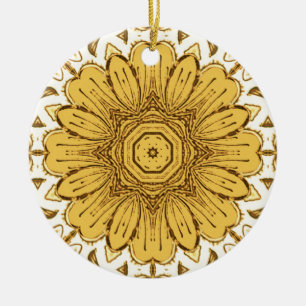 Geometrisches Daisy Muster in Mustard Gold Keramik Ornament