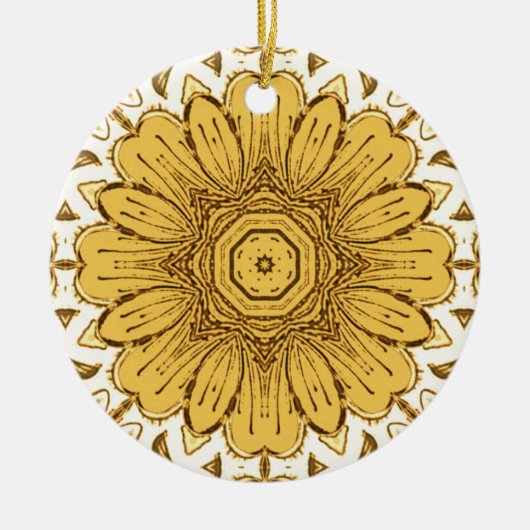 Geometrisches Daisy Muster in Mustard Gold Keramik Ornament (Vorne)