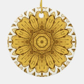 Geometrisches Daisy Muster in Mustard Gold Keramik Ornament (Hinten)