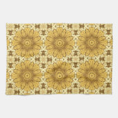 Geometrisches Daisy Muster in Mustard Gold Kitchen Geschirrtuch (Horizontal)