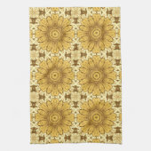 Geometrisches Daisy Muster in Mustard Gold Kitchen Geschirrtuch (Vertikal)