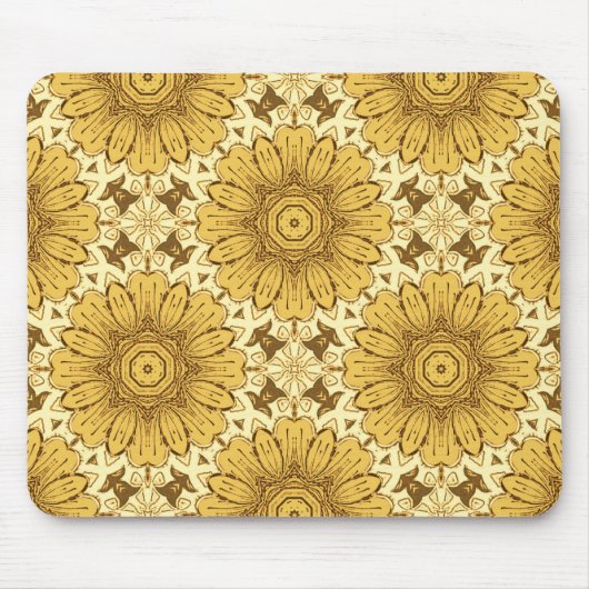 Geometrisches Daisy Muster in Mustard Gold Mousepad (Vorne)