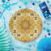 Geometrisches Daisy Muster in Mustard Gold Pappteller (Party)