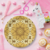 Geometrisches Daisy Muster in Mustard Gold Pappteller (Party)