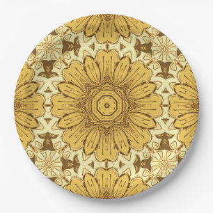 Geometrisches Daisy Muster in Mustard Gold Pappteller