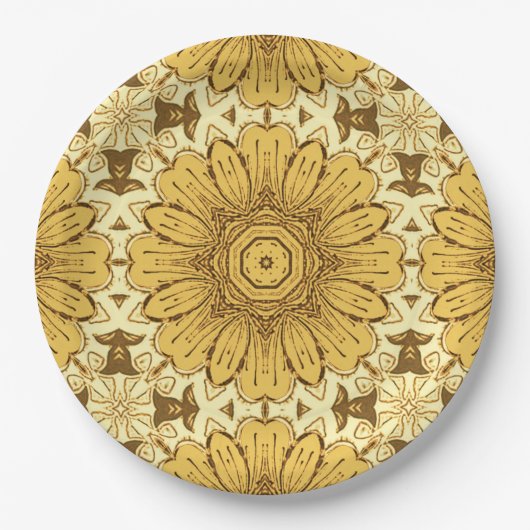 Geometrisches Daisy Muster in Mustard Gold Pappteller (Vorderseite)