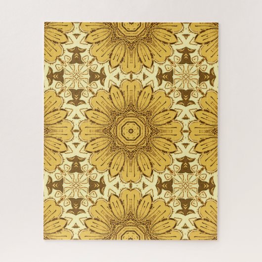 Geometrisches Daisy Muster in Mustard Gold Puzzle (Vertikal)