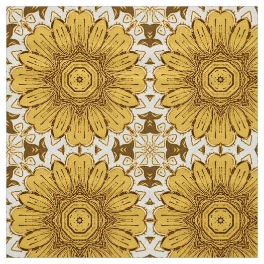 Geometrisches Daisy Muster in Mustard Gold Stoff (Muster)