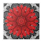 Geometrisches Daisy-Muster in Rot und Weiß Fliese (Vorderseite)