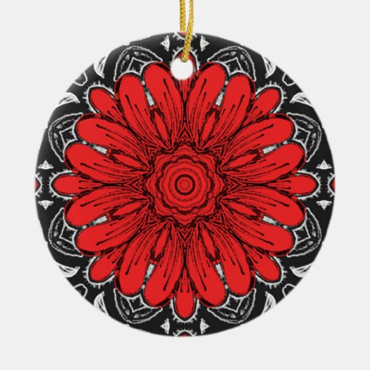 Geometrisches Daisy-Muster in Rot und Weiß Keramik Ornament (Vorne)