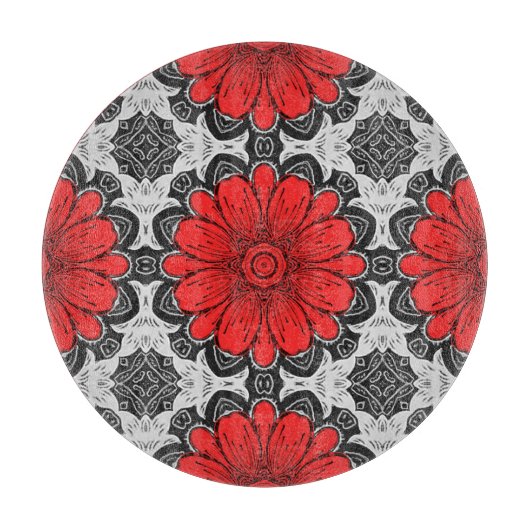 Geometrisches Daisy-Muster in Rot und Weiß Schneidebrett (Vorderseite)