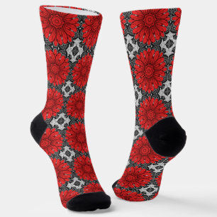 Geometrisches Daisy-Muster in Rot und Weiß Socken