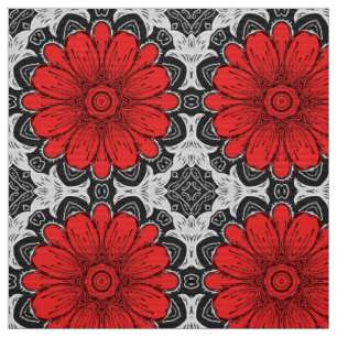 Geometrisches Daisy-Muster in Rot und Weiß Stoff