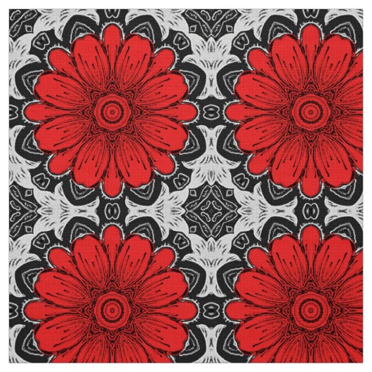 Geometrisches Daisy-Muster in Rot und Weiß Stoff (Muster)