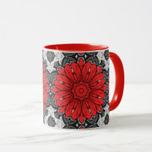 Geometrisches Daisy-Muster in Rot und Weiß Tasse