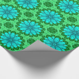 Geometrisches Daisy Muster in Türkis und Grün Geschenkpapier