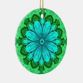 Geometrisches Daisy Muster in Türkis und Grün Keramik Ornament (Rechts)