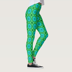Geometrisches Daisy Muster in Türkis und Grün Leggings