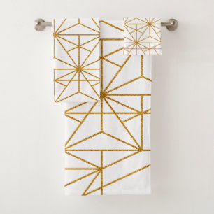 Geometrisches Deko aus Weiß und Goldkunst Badhandtuch Set