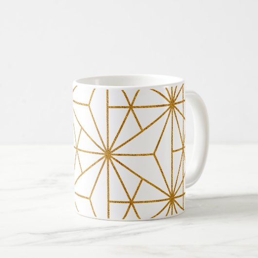 Geometrisches Deko aus Weiß und Goldkunst Kaffeetasse (VorderseiteRechts)