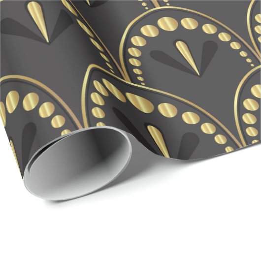 Geometrisches Deko-Muster aus Gold und Dunkelgrau Geschenkpapier (Rolleneckpunkt)