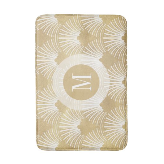 Geometrisches Deko-Muster aus Weiß und Gold Badematte (Vorderseite Vertikal)