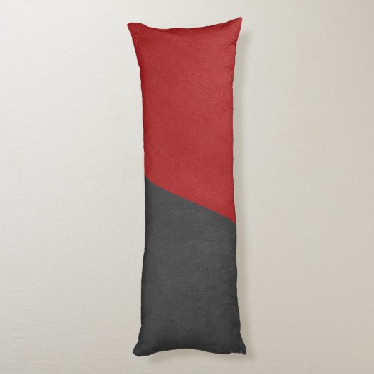 Geometrisches Design aus grauem und rotem Leder Seitenschläferkissen (Rückseite (Vertikal))