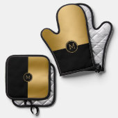 Geometrisches Design aus Schwarz und Gold, gespalt Ofenhandschuh & Topflappen-Set (Vorderseite/Rückseite)