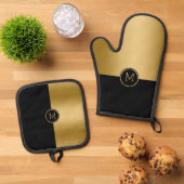 Geometrisches Design aus Schwarz und Gold, gespalt Ofenhandschuh & Topflappen-Set (Oben Unten)