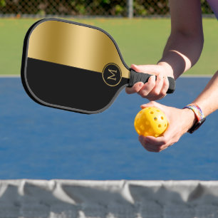 Geometrisches Design aus Schwarz und Gold, gespalt Pickleball Schläger