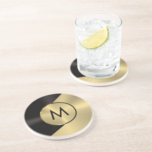 Geometrisches Design aus Schwarz und Gold Getränkeuntersetzer (Seite)