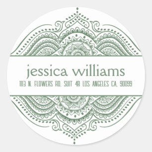 Geometrisches Design der Forest Green Lace Floral Runder Aufkleber