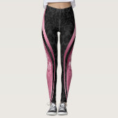 Geometrisches Design der schwarz-rosa Blumenmasken Leggings (Vorderseite)
