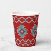Geometrisches Design der Südwestmesas Rot und Türk Pappbecher (Rückseite)