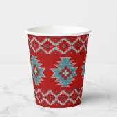 Geometrisches Design der Südwestmesas Rot und Türk Pappbecher (Vorderseite)